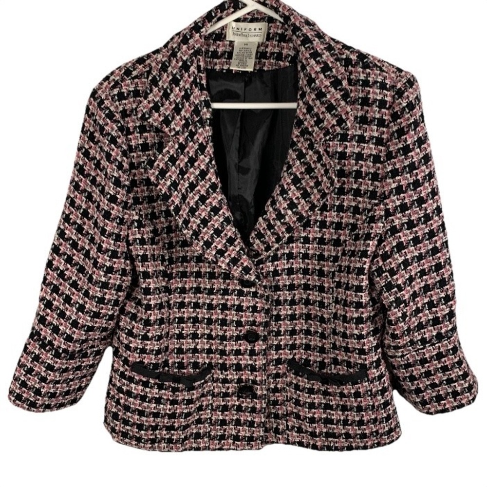 Vintage‎ John Paul Richard Tweed Blazer Jacket Pink Size 14 Career Houndstooth
